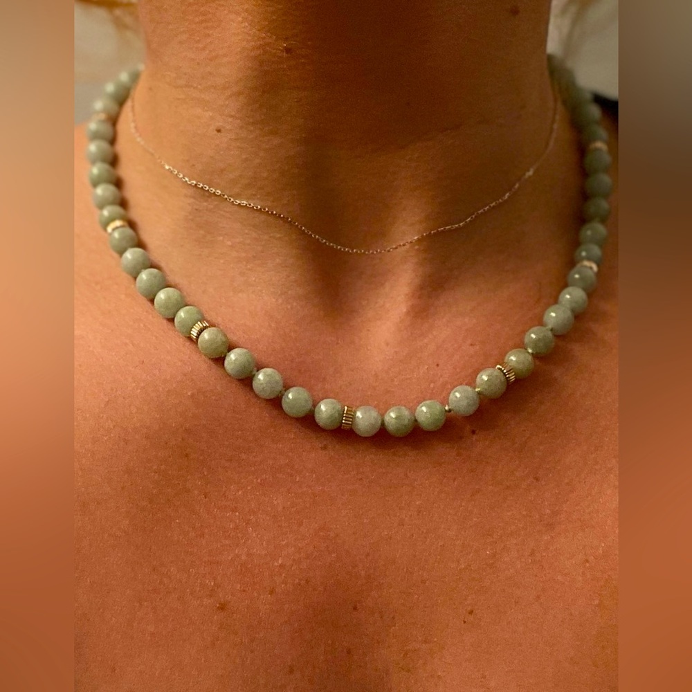 Jade & 14kt gold necklace Marquise shaped necklace